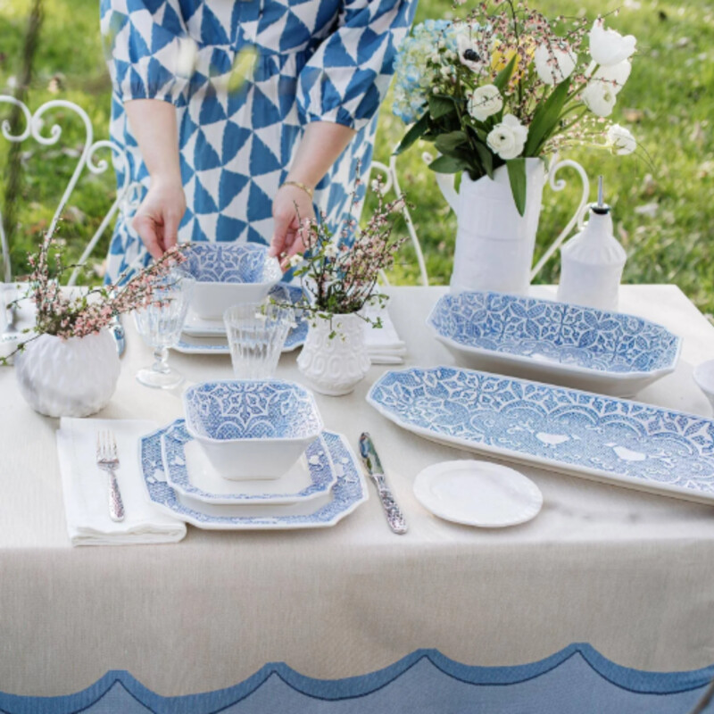 Vietri Uccello Square Bowl<br />
Blue Cream Stoneware<br />
Size: 6.5x3H<br />
Inspired by the handpainted tiles and textiles of Italy, Uccello Blu pays homage to the country’s long tradition of intricate, geometric designs. Italian artisans bring a fresh element to this collection with each piece’s crisp, graceful edges and the plucky, good luck bird hidden in the design.<br />
Microwave, Dishwasher, Freezer and Oven Safe.   NEW- Retail $54  Coordinating Pieces Sold Separately.